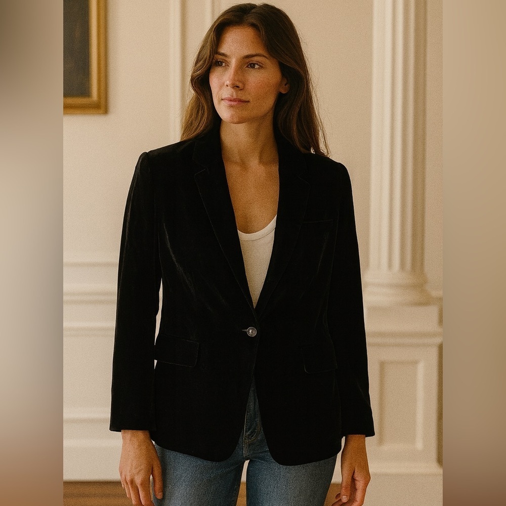 Banana Republic Black Velvet classic Blazer size 2 office holiday festive
